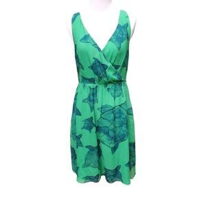Anthropologie Moulinette Sours Arribada Current Dress Green Silk Sea Turtle Sz 4